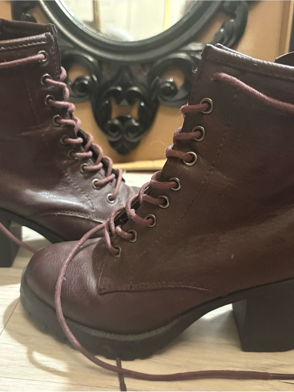 Women’s Lace-Up Ankle Boots in Burgundy